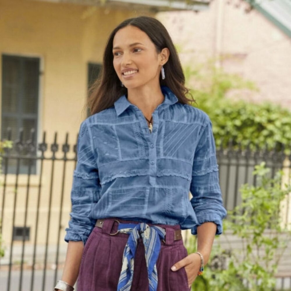 Dylan Patchwork Blouse Top Size L Embroidered Sto… - image 6